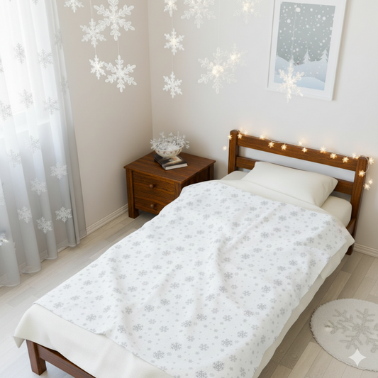 Snowflake Fleece Blanket – Cozy Winter Throw, Soft White Plush Blanket for Bed or Couch, Christmas Gift, Hygge Home Decor