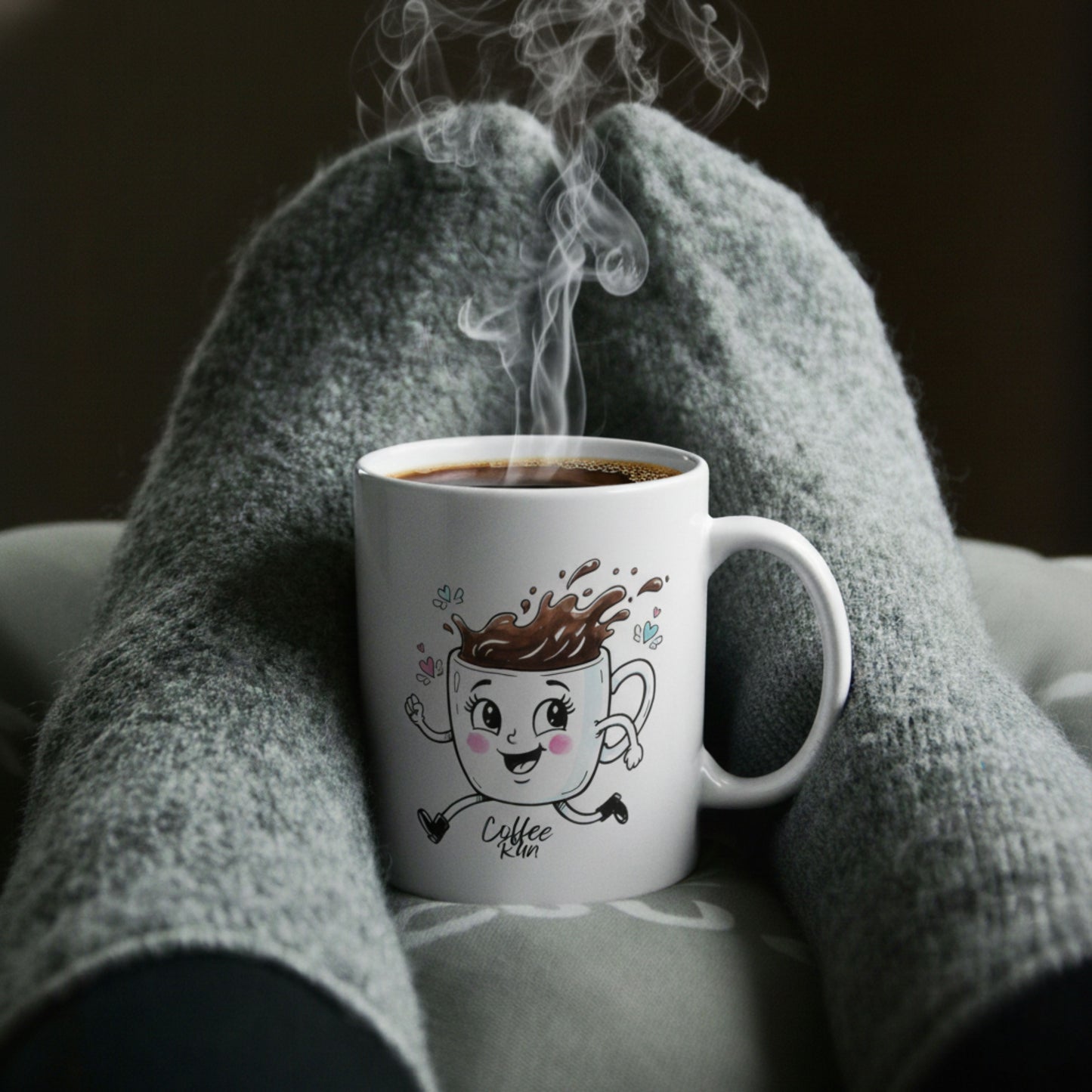 Cute “Coffee Run” Mug – Funny Cartoon Coffee Cup, Gift for Coffee Lovers, Dishwasher & Microwave Safe Ceramic Mug, Kawaii Coffee Cup Art