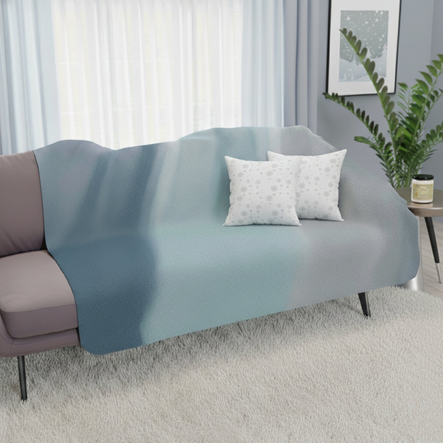 Cozy Blue & Grey Sherpa Throw Blanket – Soft Reversible Plush Fleece, Abstract Ocean Wave Decor, Warm Sofa & Bed Blanket, Modern Minimalist Home Gift