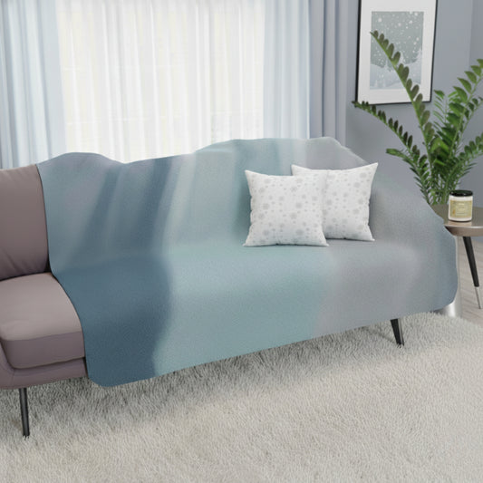 Cozy Blue & Grey Sherpa Throw Blanket – Soft Reversible Plush Fleece, Abstract Ocean Wave Decor, Warm Sofa & Bed Blanket, Modern Minimalist Home Gift