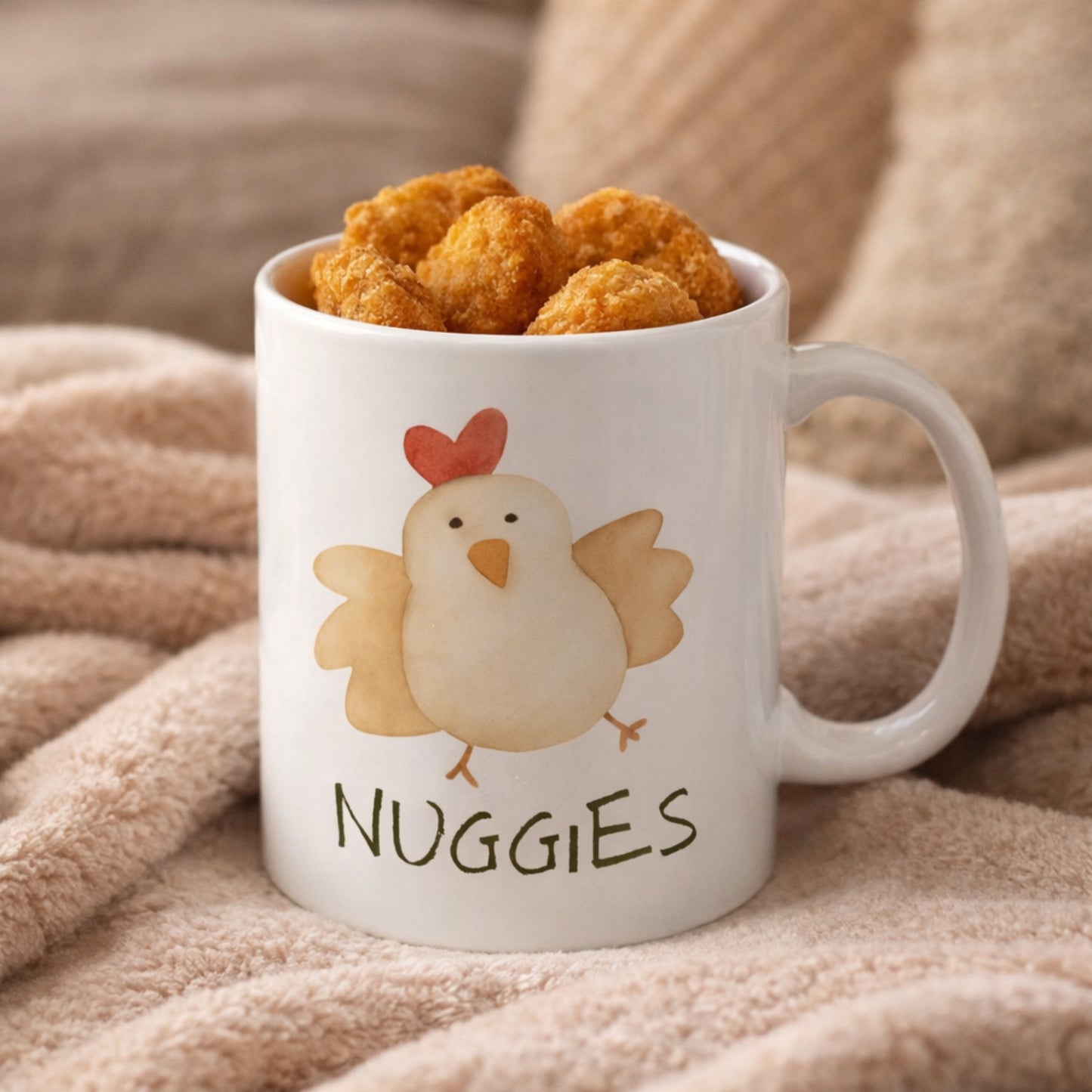 Nuggies Chicken Mug – Cute Watercolor Chicken Coffee Cup, Funny Cozy Gift