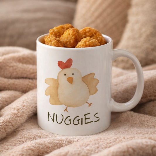 Nuggies Chicken Mug – Cute Watercolor Chicken Coffee Cup, Funny Cozy Gift