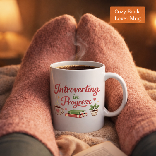 Introverting in Progress Mug – Cute Introvert Coffee Cup – Book Lover Gift – Cozy Reader Tea Mug – Funny Socially Awkward Ceramic Mug 11oz 15oz