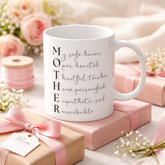 MOTHER Acrostic Mug – Heartfelt Mom Gift, Meaningful Mother’s Day Coffee Cup