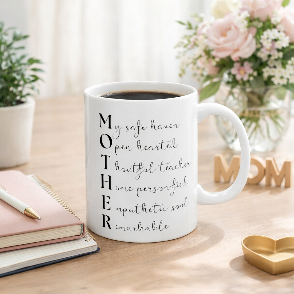 MOTHER Acrostic Mug – Heartfelt Mom Gift, Meaningful Mother’s Day Coffee Cup