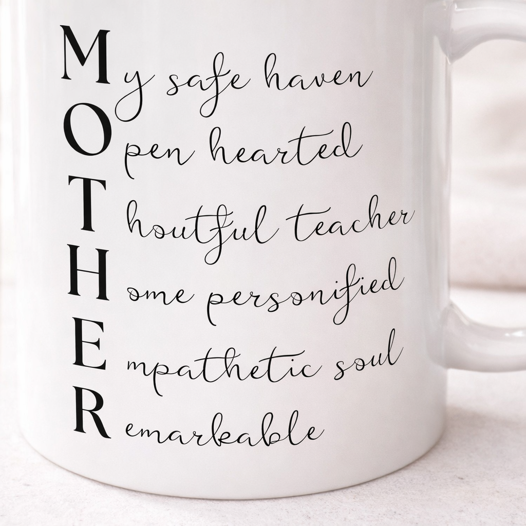 MOTHER Acrostic Mug – Heartfelt Mom Gift, Meaningful Mother’s Day Coffee Cup