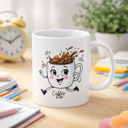 Coffee Run Cute Mug – Funny Kawaii Coffee Cup, Happy Coffee Lover Gift