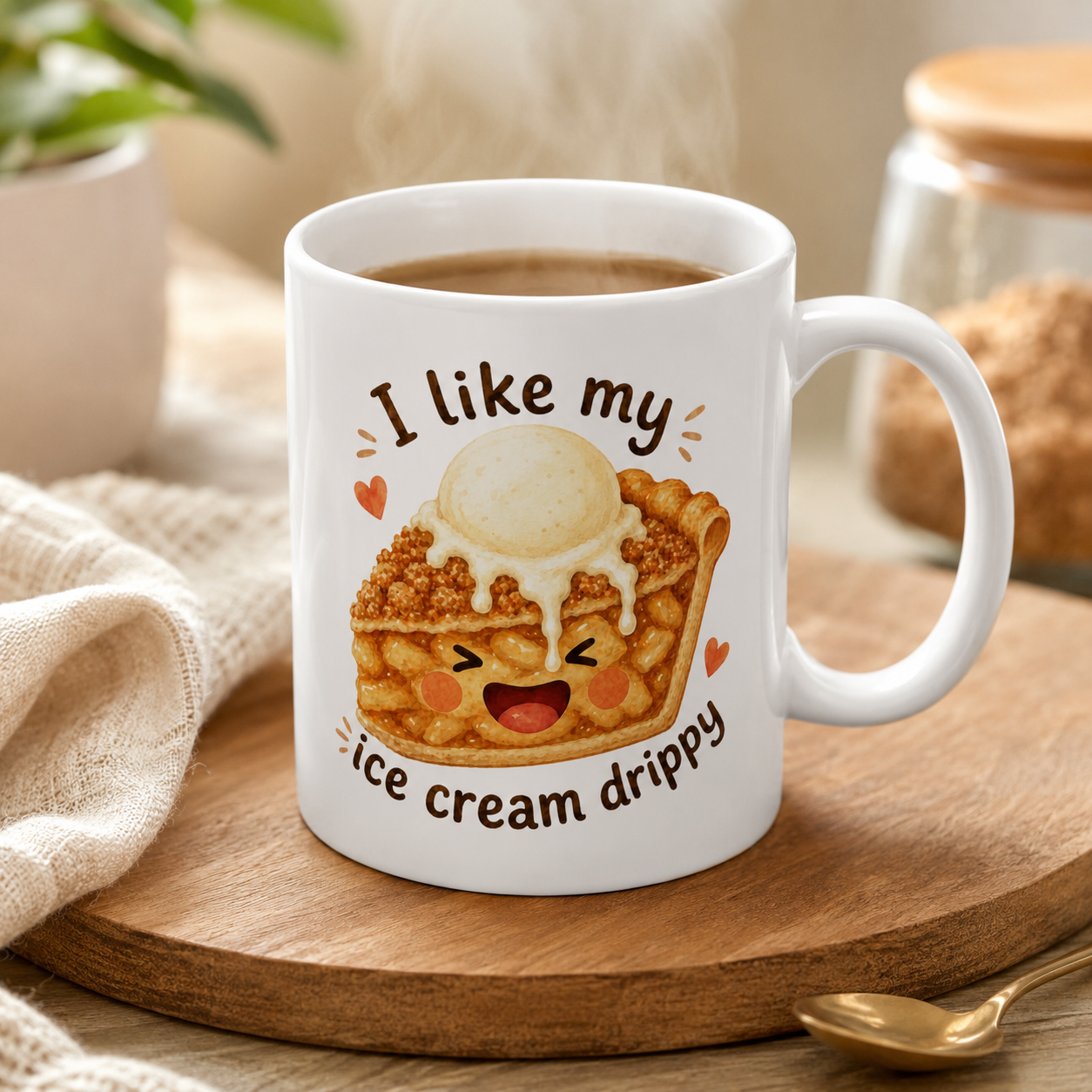 Apple Pie Mug, Pie Lover Gift, Cute Dessert Coffee Mug, Gift for Baker, Kawaii Foodie Mug