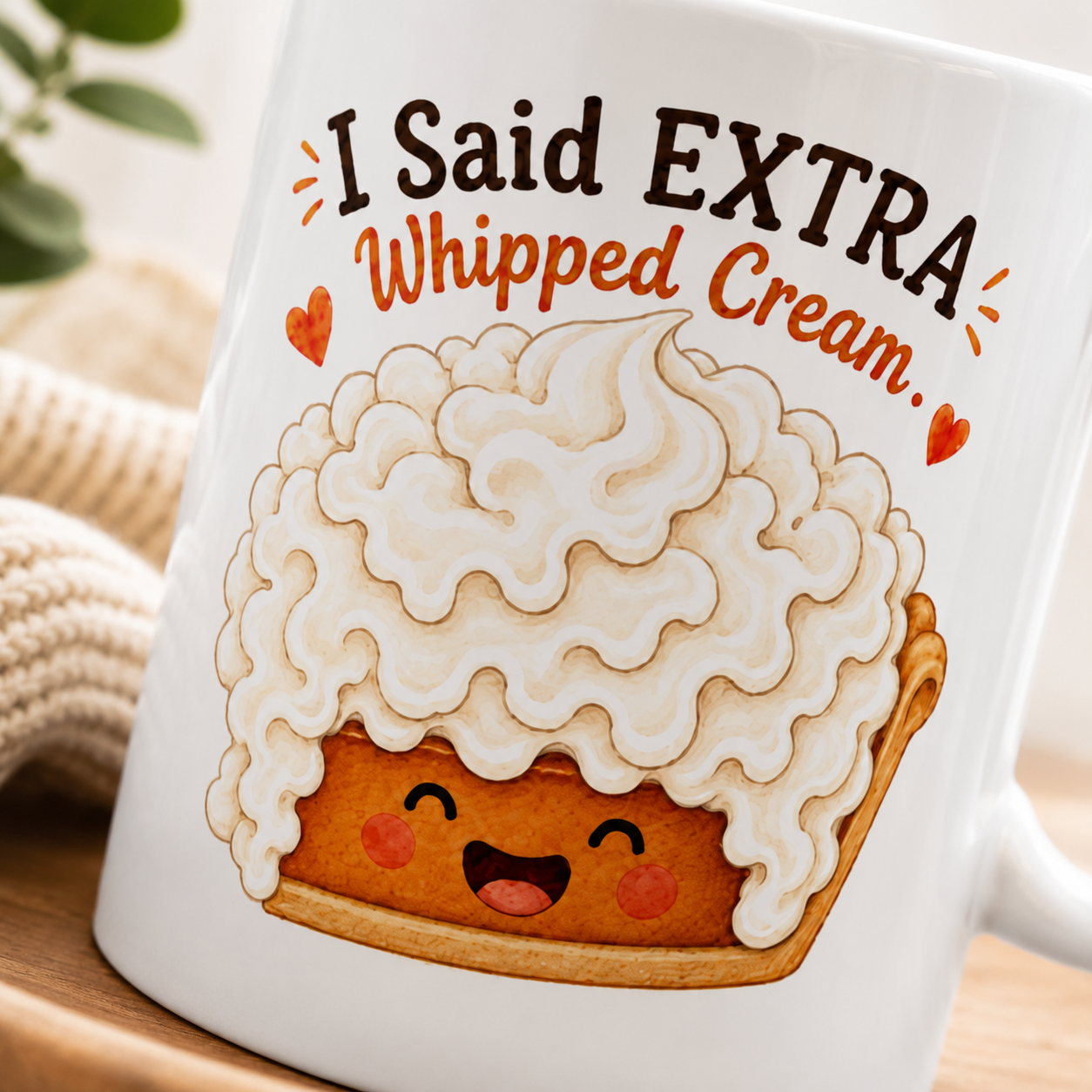 Cute Pumpkin Pie Mug, Extra Whipped Cream Coffee Cup, Fall Coffee Lover Gift, Cozy Kitchen Mug
