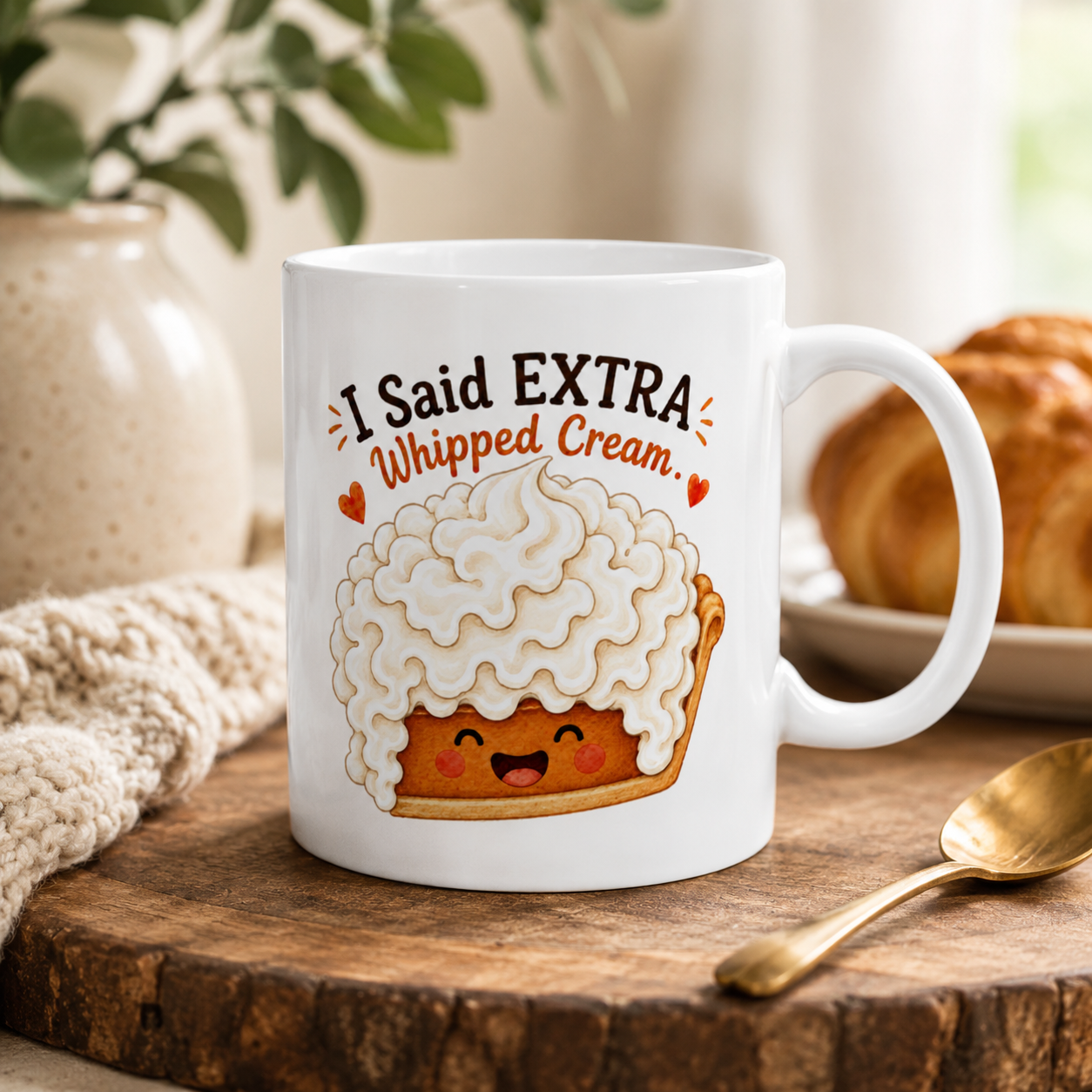 Cute Pumpkin Pie Mug, Extra Whipped Cream Coffee Cup, Fall Coffee Lover Gift, Cozy Kitchen Mug