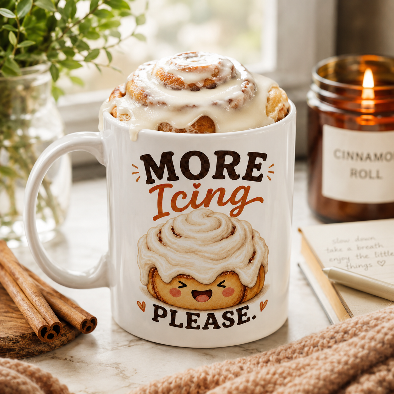 Cute Cinnamon Roll Mug, More Icing Please Coffee Cup, Baker Gift, Pastry Lover Mug, Cozy Foodie Gift