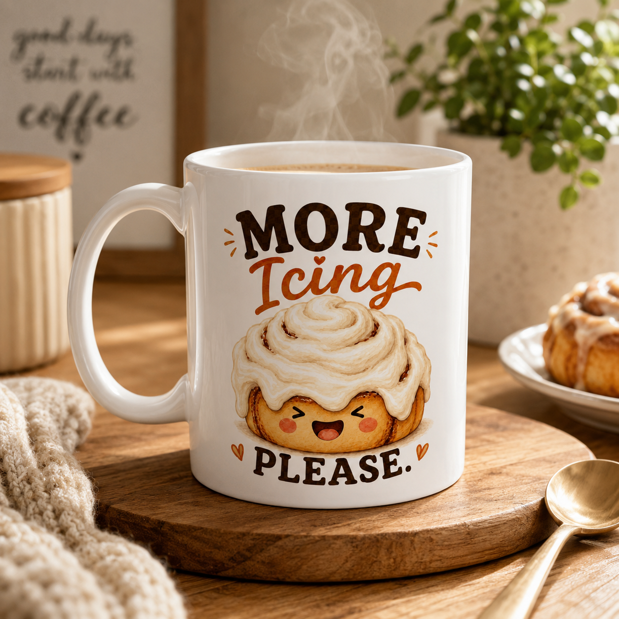 Cute Cinnamon Roll Mug, More Icing Please Coffee Cup, Baker Gift, Pastry Lover Mug, Cozy Foodie Gift