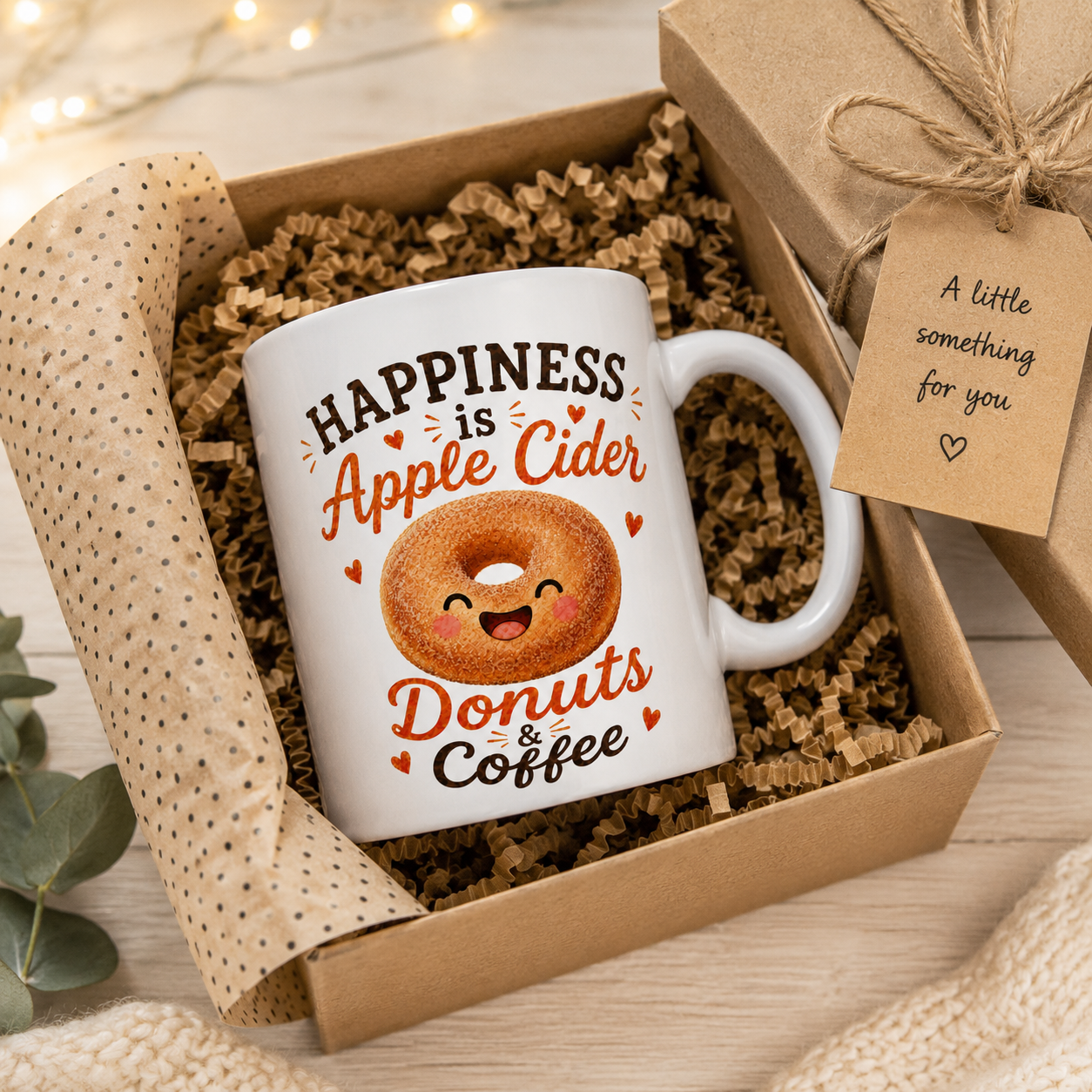 Fall Coffee Mug, Happiness Is Apple Cider Donuts Coffee Mug, Cute Autumn Gift, Apple Lover Mug, Cozy Season Cup