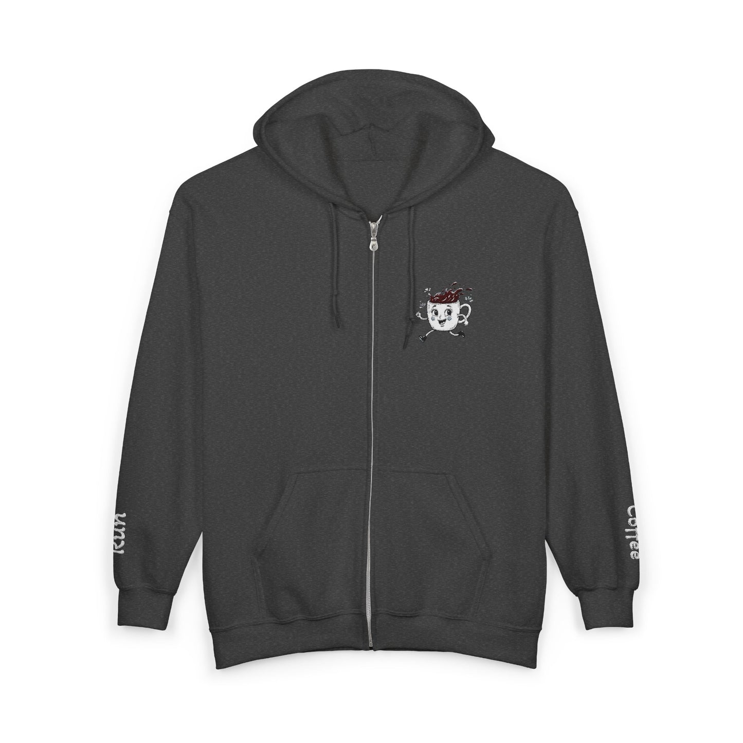 Running Coffee Cup Hoodie – “Coffee Run” Zip Up Sweatshirt, Funny Barista Gift, Cozy Coffee Lover Hoodie, Embroidered Mug Zip Hoodie, Unisex Fit