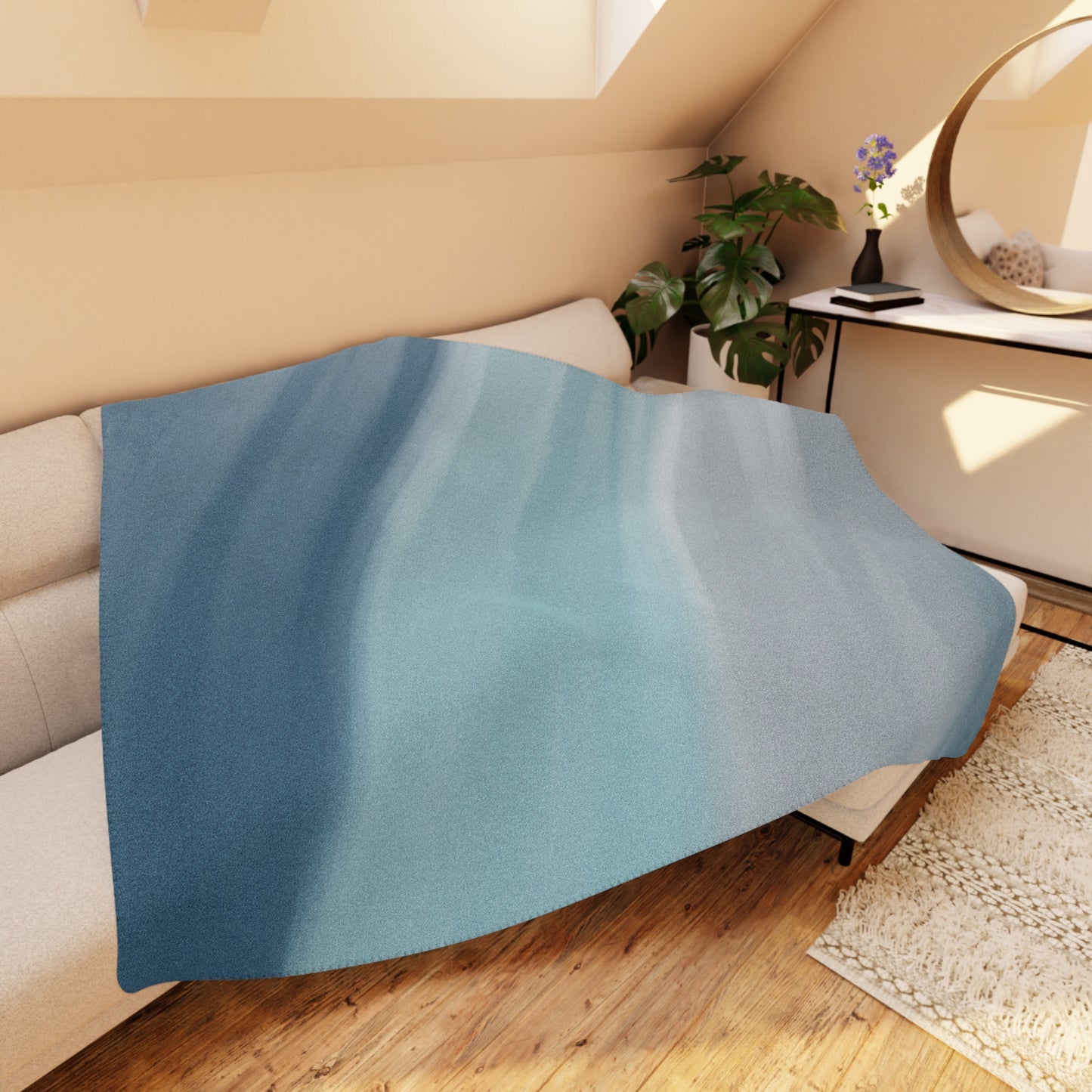 Cozy Blue & Grey Sherpa Throw Blanket – Soft Reversible Plush Fleece, Abstract Ocean Wave Decor, Warm Sofa & Bed Blanket, Modern Minimalist Home Gift