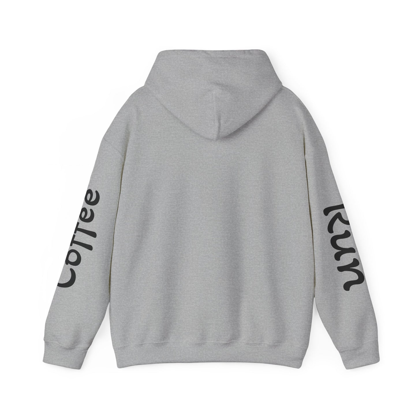 Coffee Cup Mascot Hoodie — Cute Running Coffee Mug Graphic Sweatshirt with Sleeve 'Coffee Run' Text