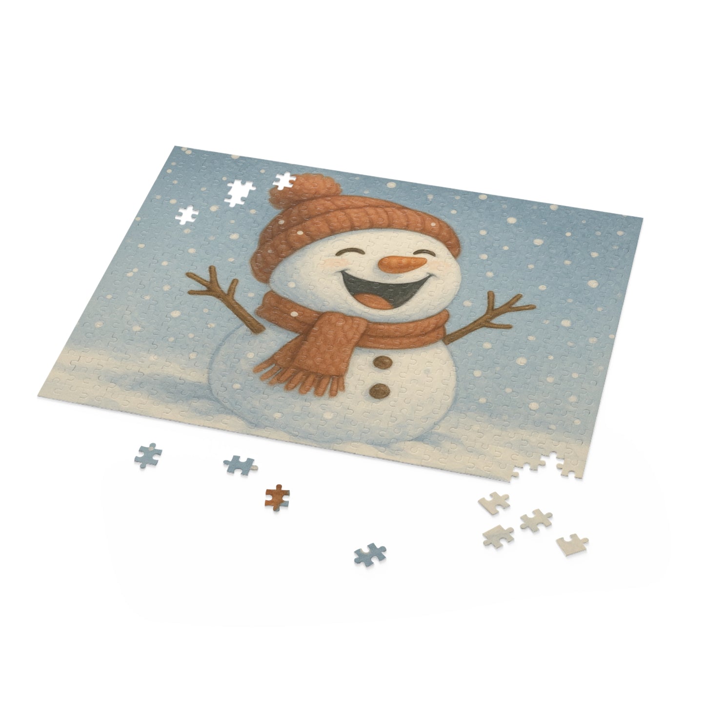 Snowman Winter Puzzle – Cozy Holiday Jigsaw, Christmas Gift for Families, Cute Snowman Minimalist Art Puzzle (120, 252, or 500 Pieces)