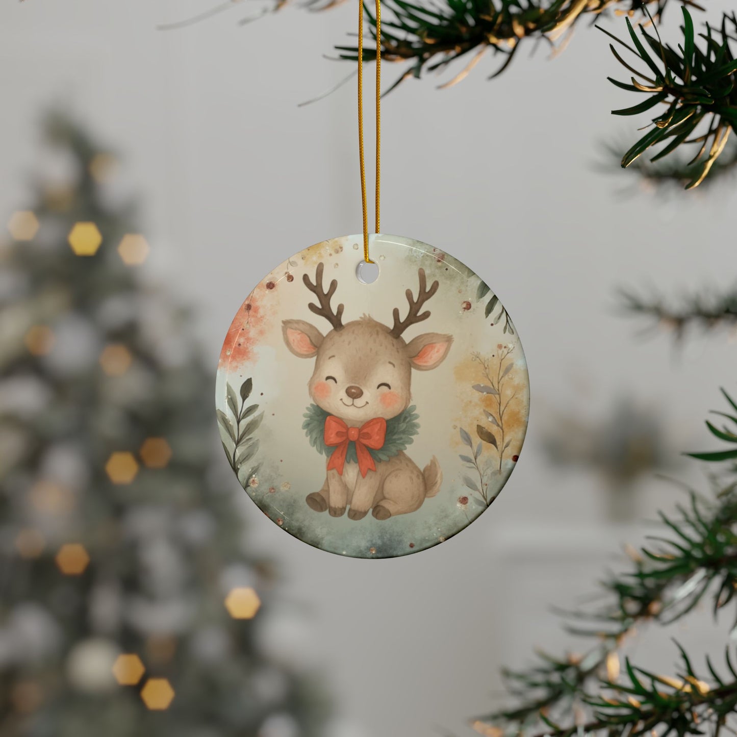Whimsical Reindeer Ceramic Ornaments - 2-Sided Holiday Decor (1pc, 3pcs, 5pcs, 10pcs)