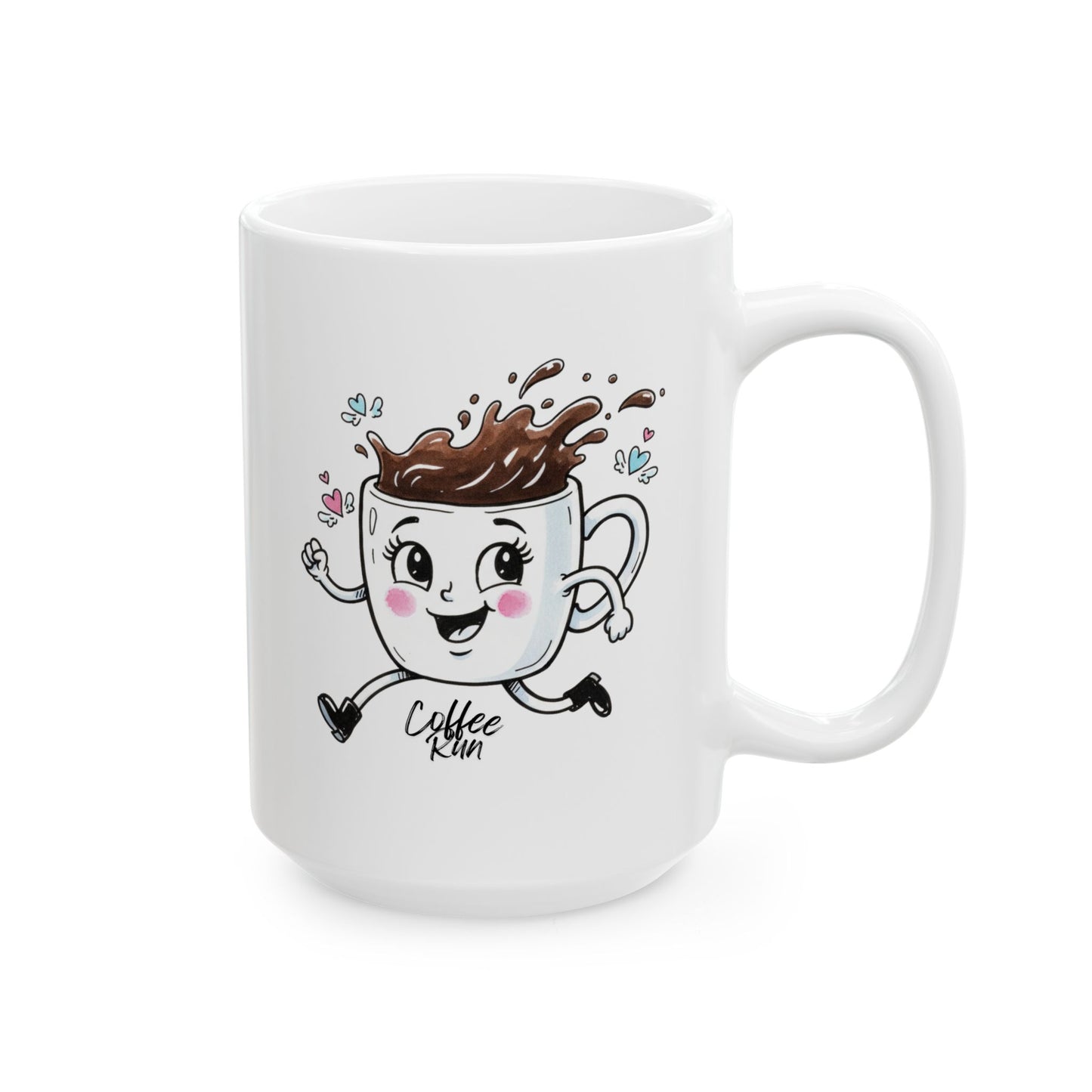 Coffee Run Cute Mug – Funny Kawaii Coffee Cup, Happy Coffee Lover Gift