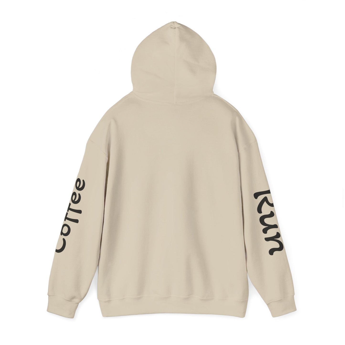 Coffee Cup Mascot Hoodie — Cute Running Coffee Mug Graphic Sweatshirt with Sleeve 'Coffee Run' Text