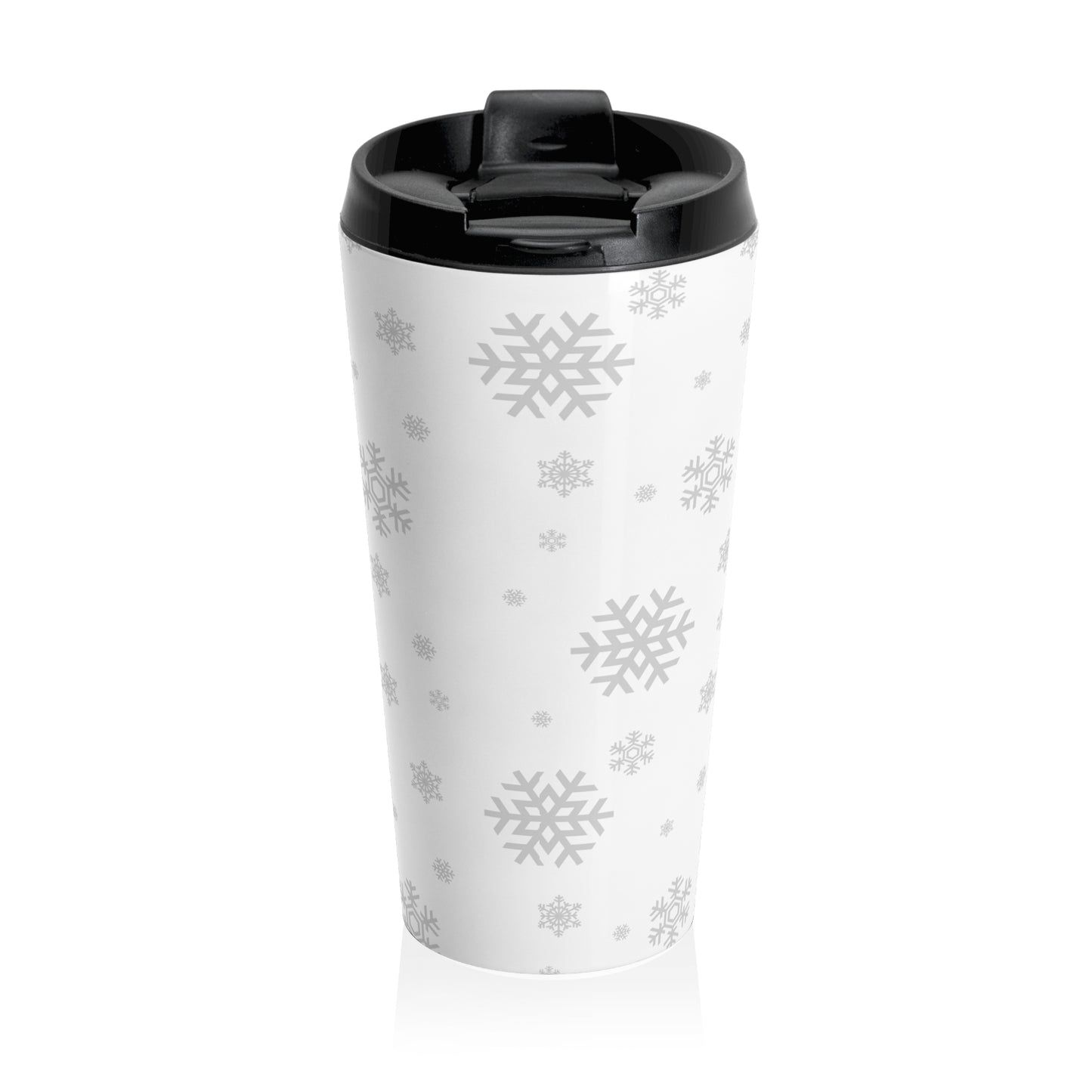 Snowflake Stainless Steel Travel Mug – 15oz Winter Coffee Tumbler, Vacuum Insulated Cup, Christmas Gift for Coffee Lovers, Reusable Holiday Mug