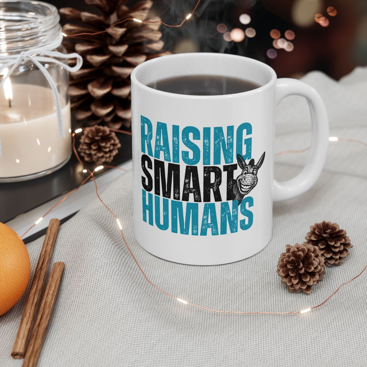Raising Smart Humans Funny Parenting Mug | Donkey “Smart Ass” Humor Cup | Sarcastic Parent Gift | Dishwasher & Microwave Safe Mug