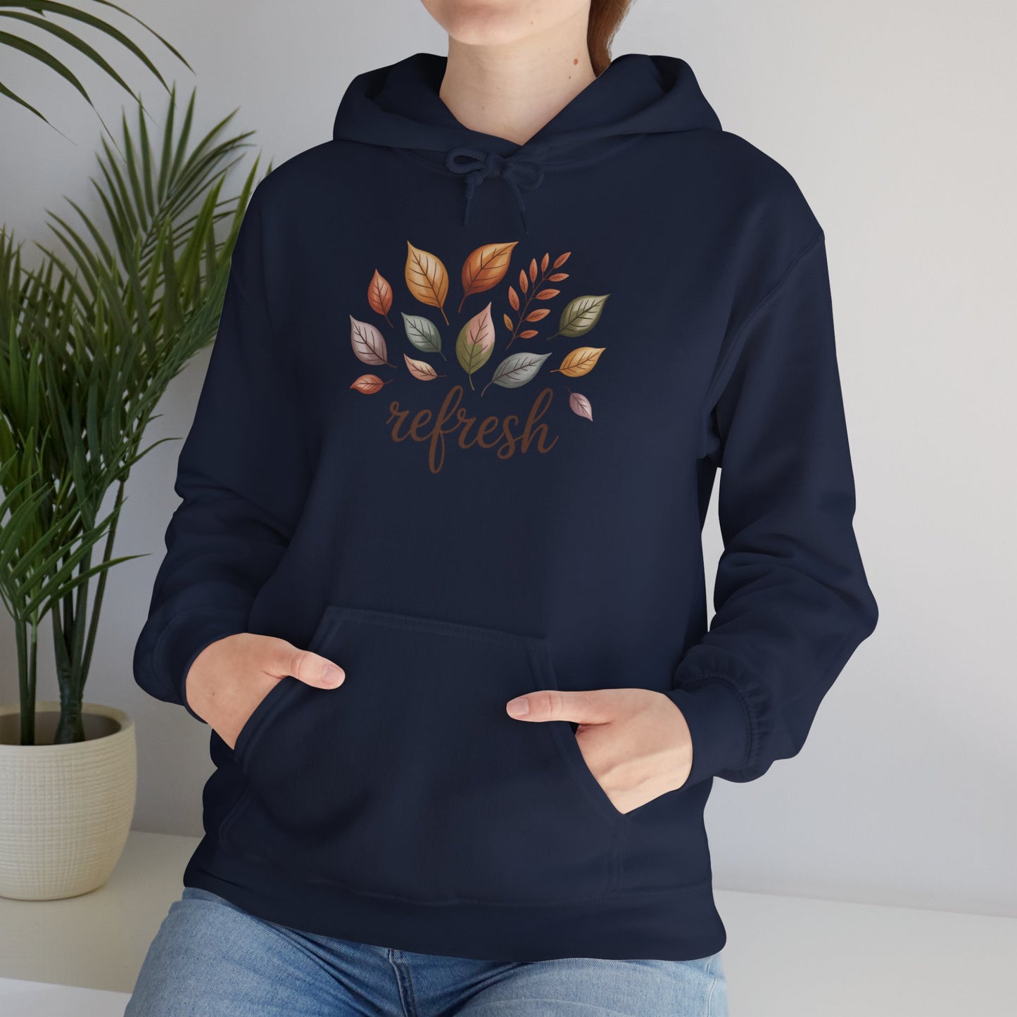 Fall Refresh Hoodie – Cozy Unisex Leaf Sweatshirt, Fall Minimalist Hoodie, Eco-Friendly Nature Pullover, Soft Cotton Fleece Hoodie Gift