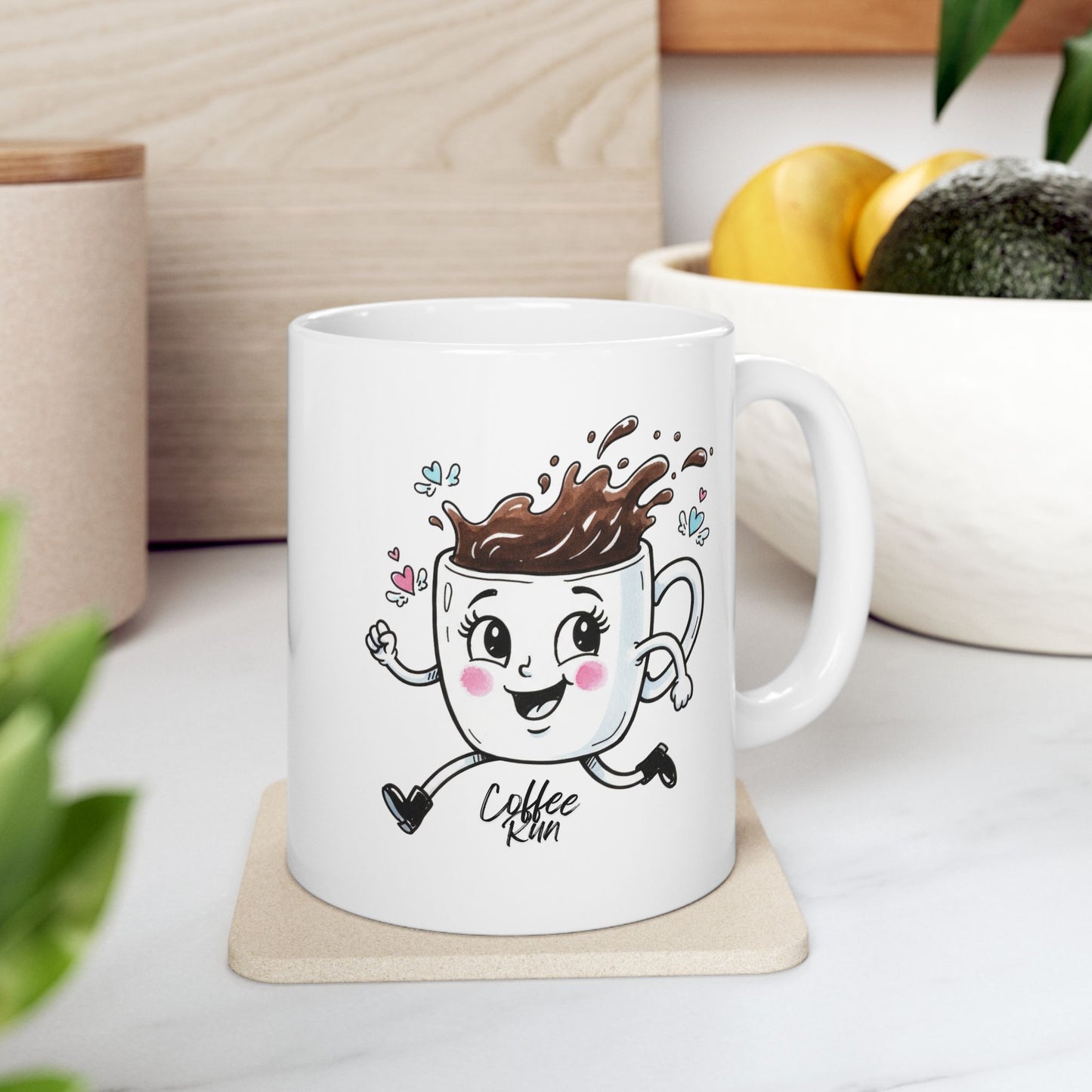 Cute “Coffee Run” Mug – Funny Cartoon Coffee Cup, Gift for Coffee Lovers, Dishwasher & Microwave Safe Ceramic Mug, Kawaii Coffee Cup Art