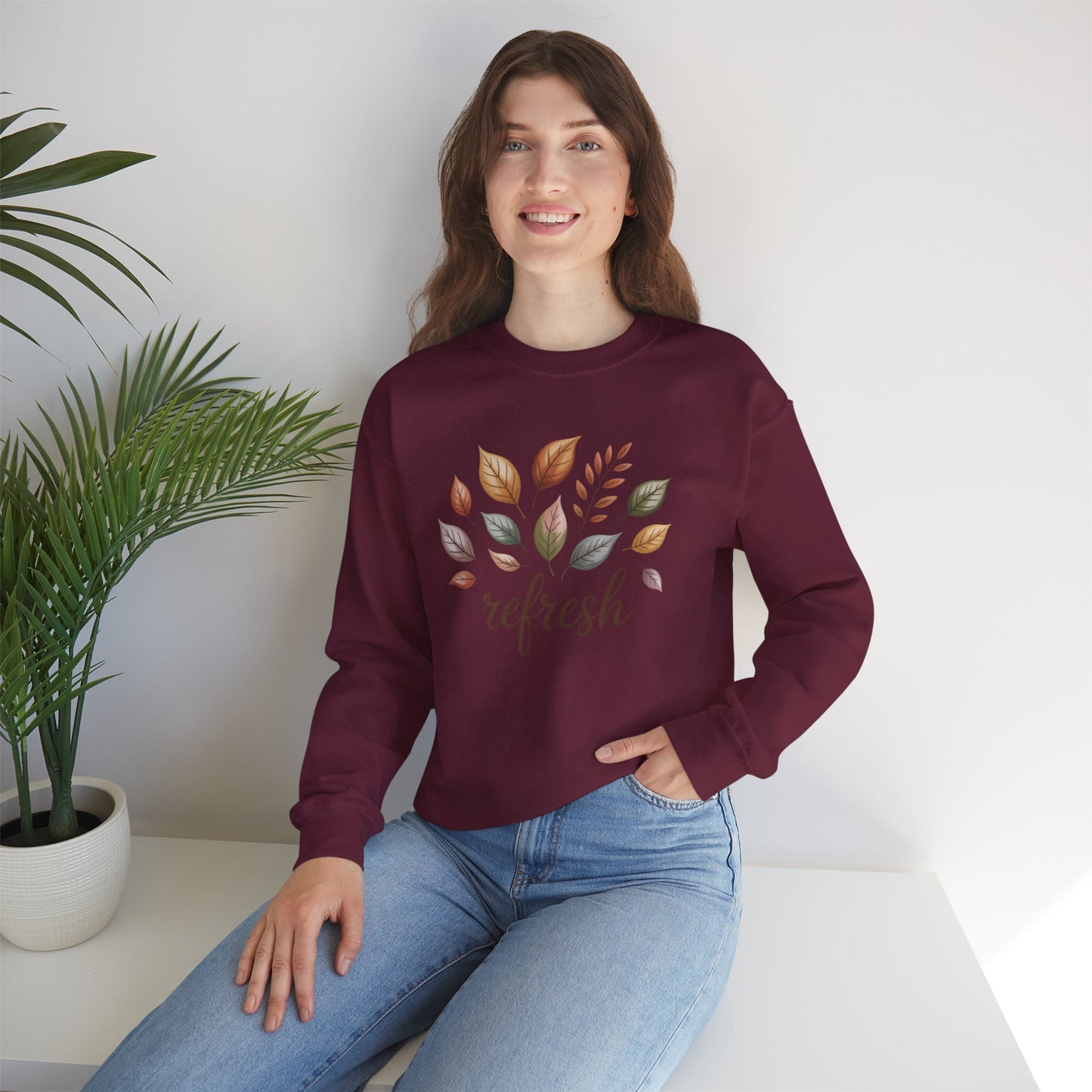 Fall Refresh Crewneck Sweatshirt | Autumn Leaves Pullover | Cozy Sand Sweatshirt | Fall Aesthetic Sweater | Thanksgiving Outfit