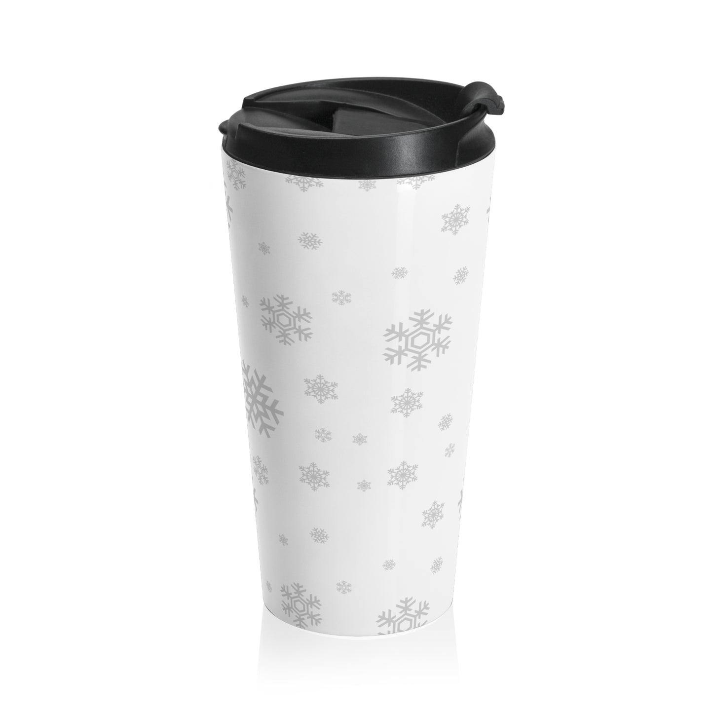 Snowflake Stainless Steel Travel Mug – 15oz Winter Coffee Tumbler, Vacuum Insulated Cup, Christmas Gift for Coffee Lovers, Reusable Holiday Mug