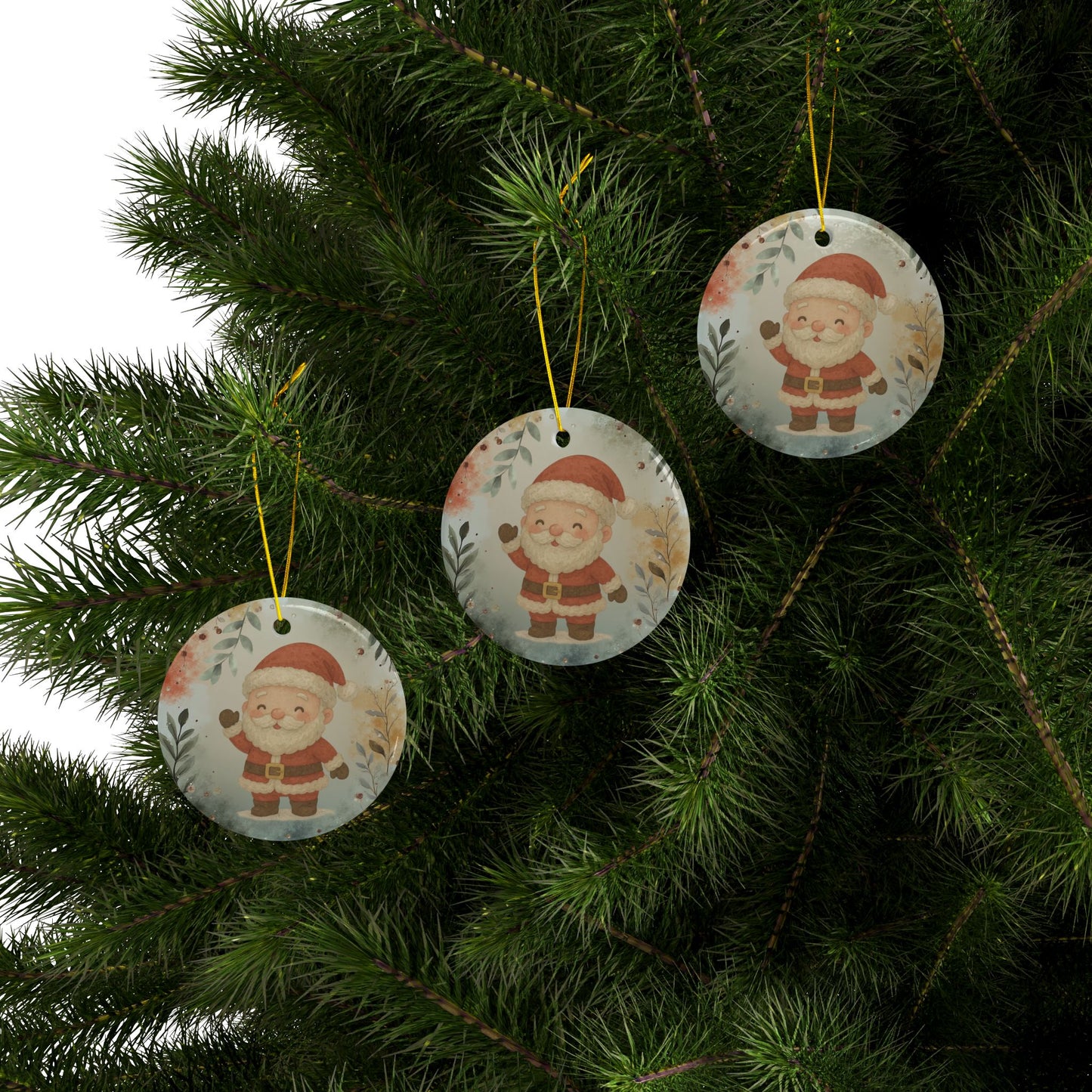 Whimsical Santa Ceramic Ornaments - 2-Sided Holiday Decor (1pc, 3pcs, 5pcs, 10pcs)