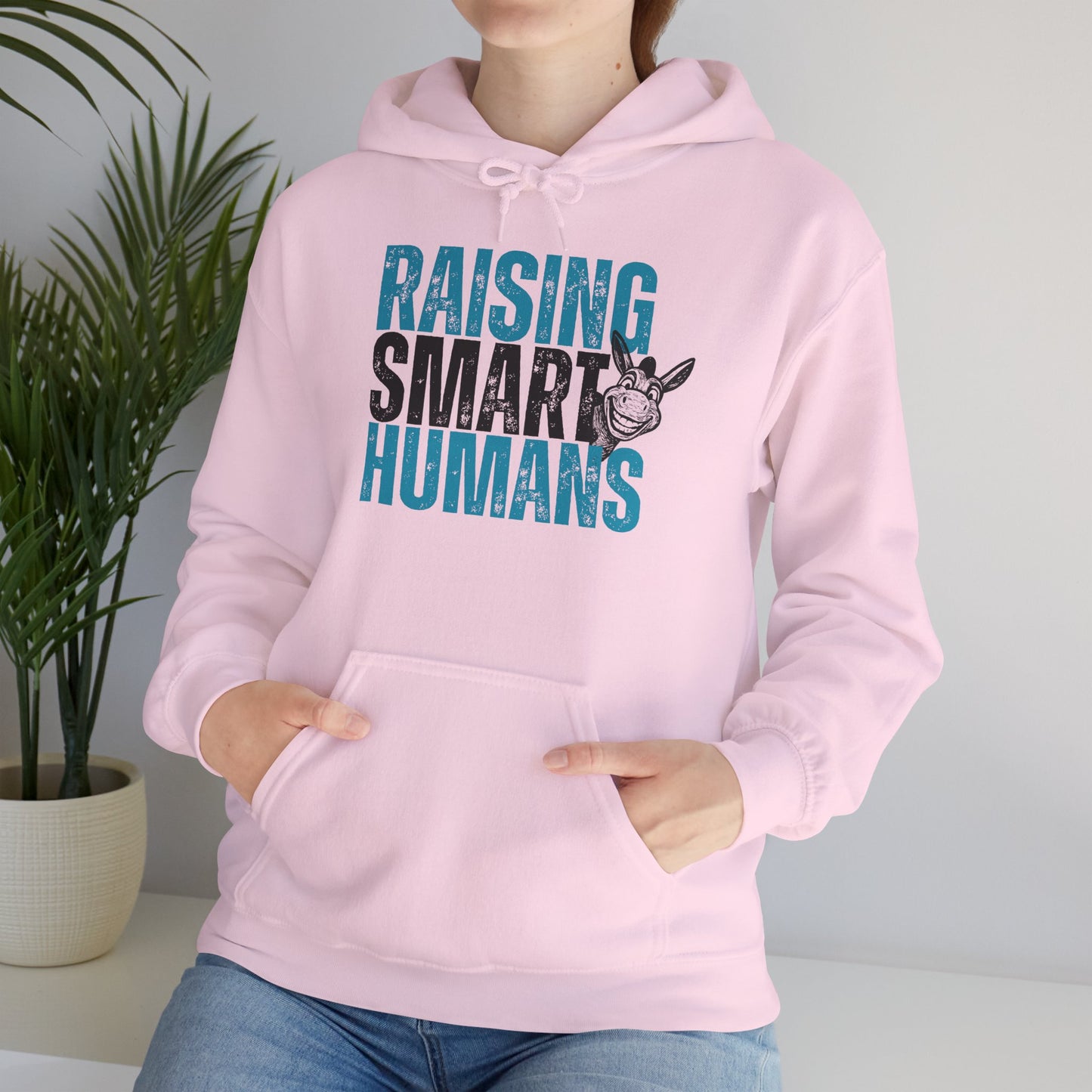 Raising Smart Humans Hoodie | Funny Parenting “Smart Ass” Donkey Sweatshirt | Unisex Cozy Hoodie | Mom Dad Teacher Sarcastic Gift, Optional Personalization