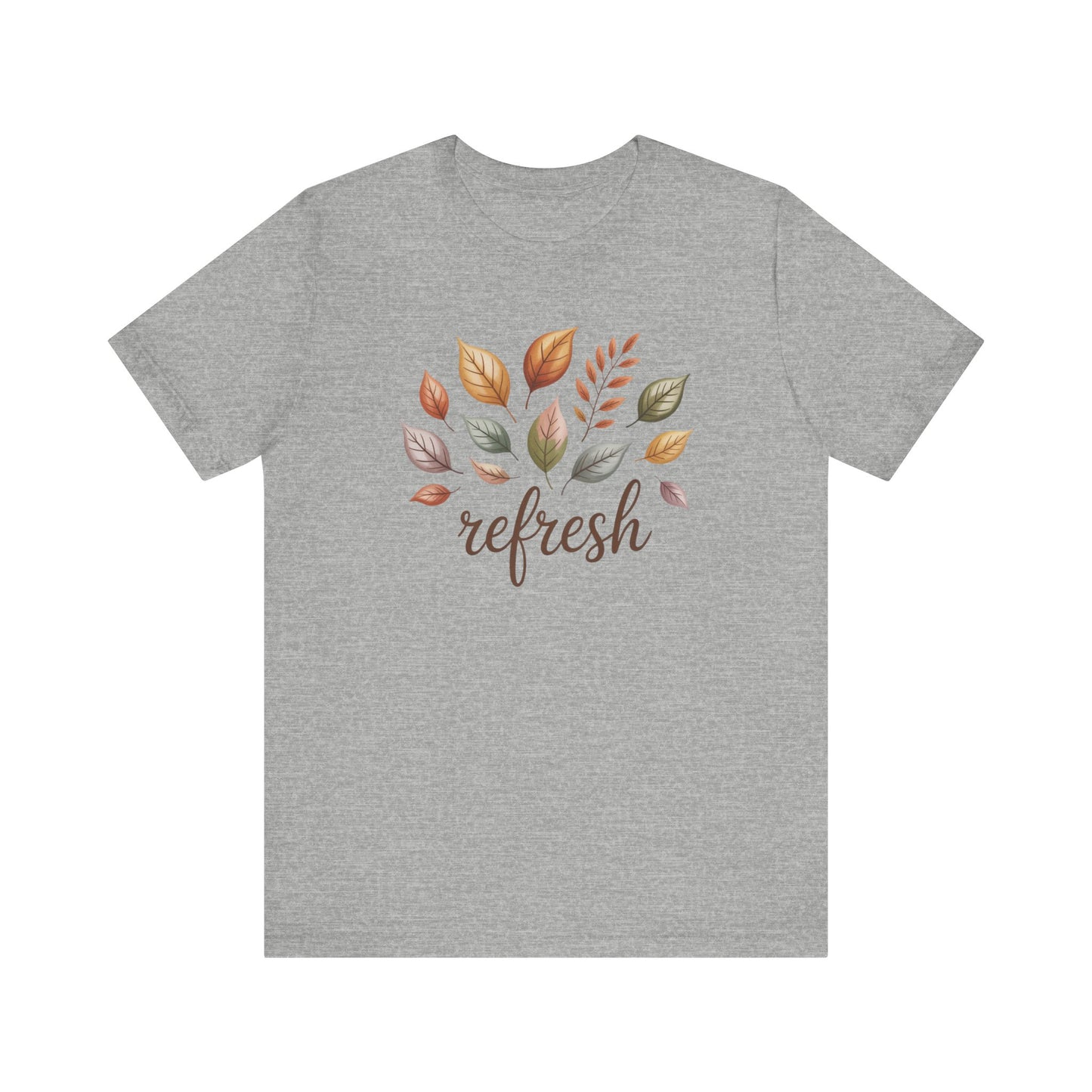 Fall Refresh T-Shirt | Autumn Leaf Graphic Tee | Cozy Fall Shirt for Women & Men | Nature Inspired Short Sleeve Tee | Eco Friendly Unisex Cotton Top