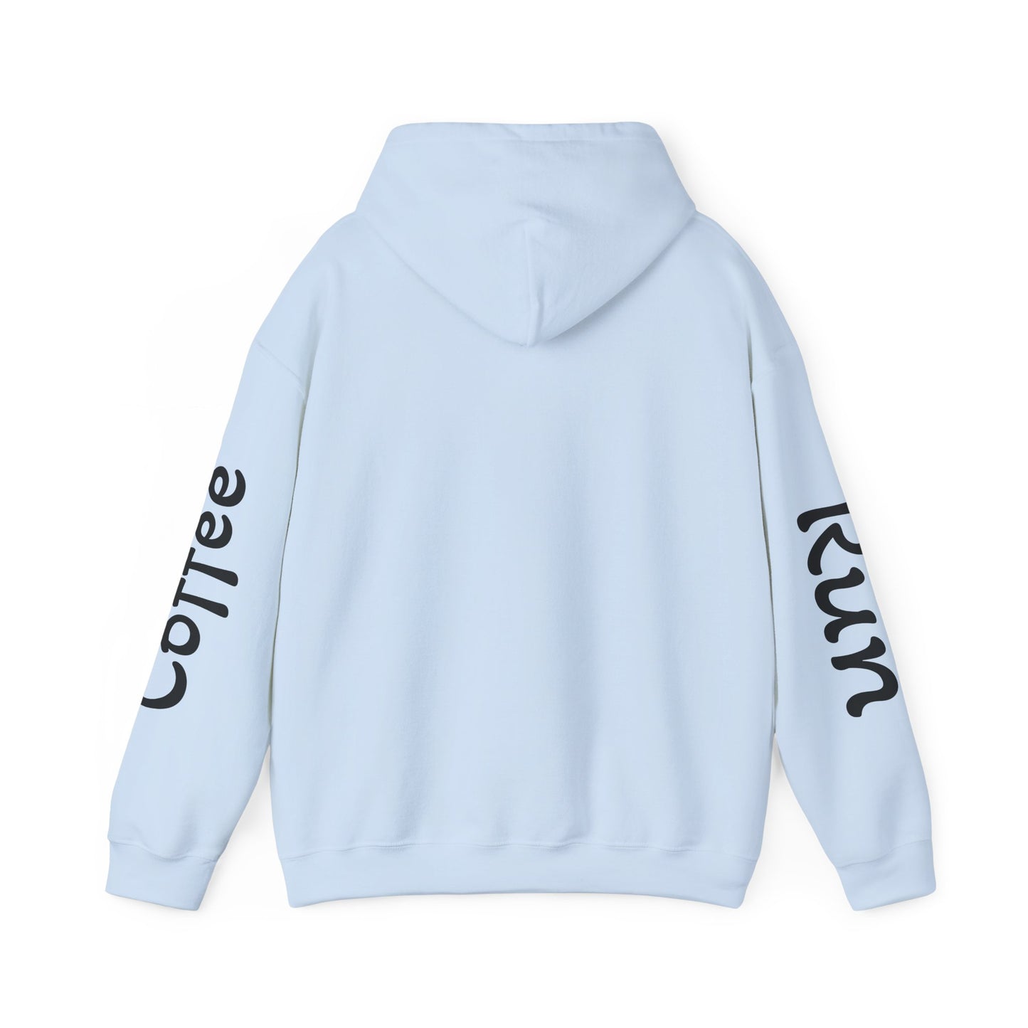 Coffee Cup Mascot Hoodie — Cute Running Coffee Mug Graphic Sweatshirt with Sleeve 'Coffee Run' Text