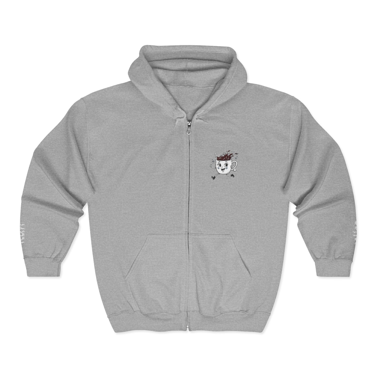 Running Coffee Cup Hoodie – “Coffee Run” Zip Up Sweatshirt, Funny Barista Gift, Cozy Coffee Lover Hoodie, Embroidered Mug Zip Hoodie, Unisex Fit