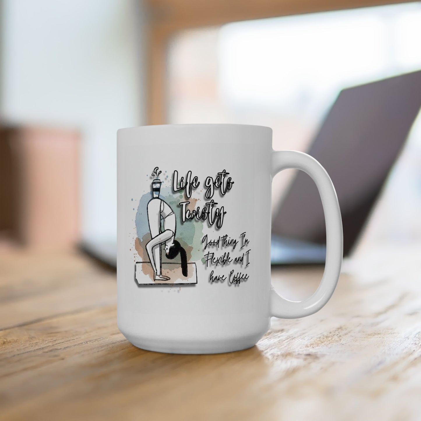Yoga Coffee Mug – “Life Gets Twisty” Funny Yoga Quote Mug, Flexibility & Coffee Lover Gift, Watercolor Yoga Pose Mug, Mindfulness Gift for Yogis