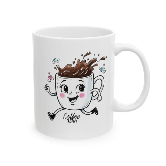 Cute “Coffee Run” Mug – Funny Cartoon Coffee Cup, Gift for Coffee Lovers, Dishwasher & Microwave Safe Ceramic Mug, Kawaii Coffee Cup Art