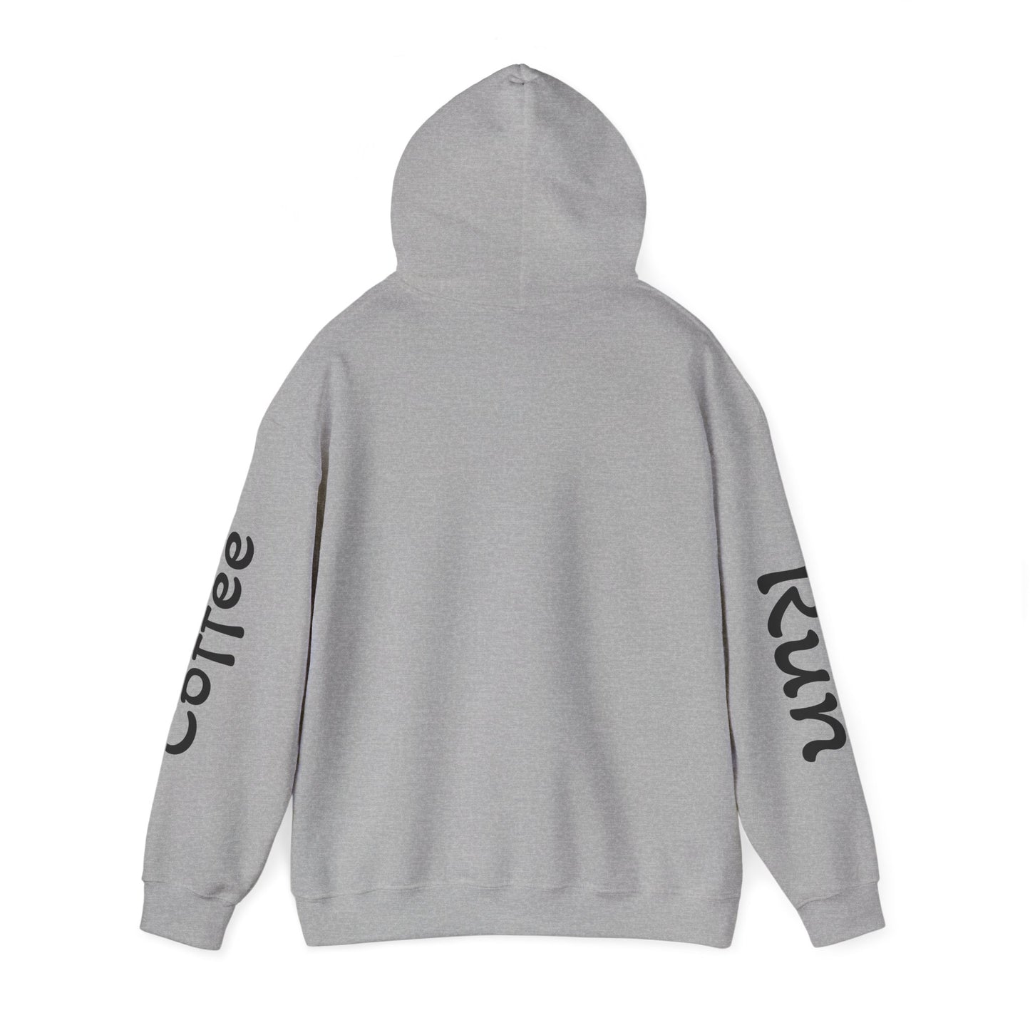 Coffee Cup Mascot Hoodie — Cute Running Coffee Mug Graphic Sweatshirt with Sleeve 'Coffee Run' Text