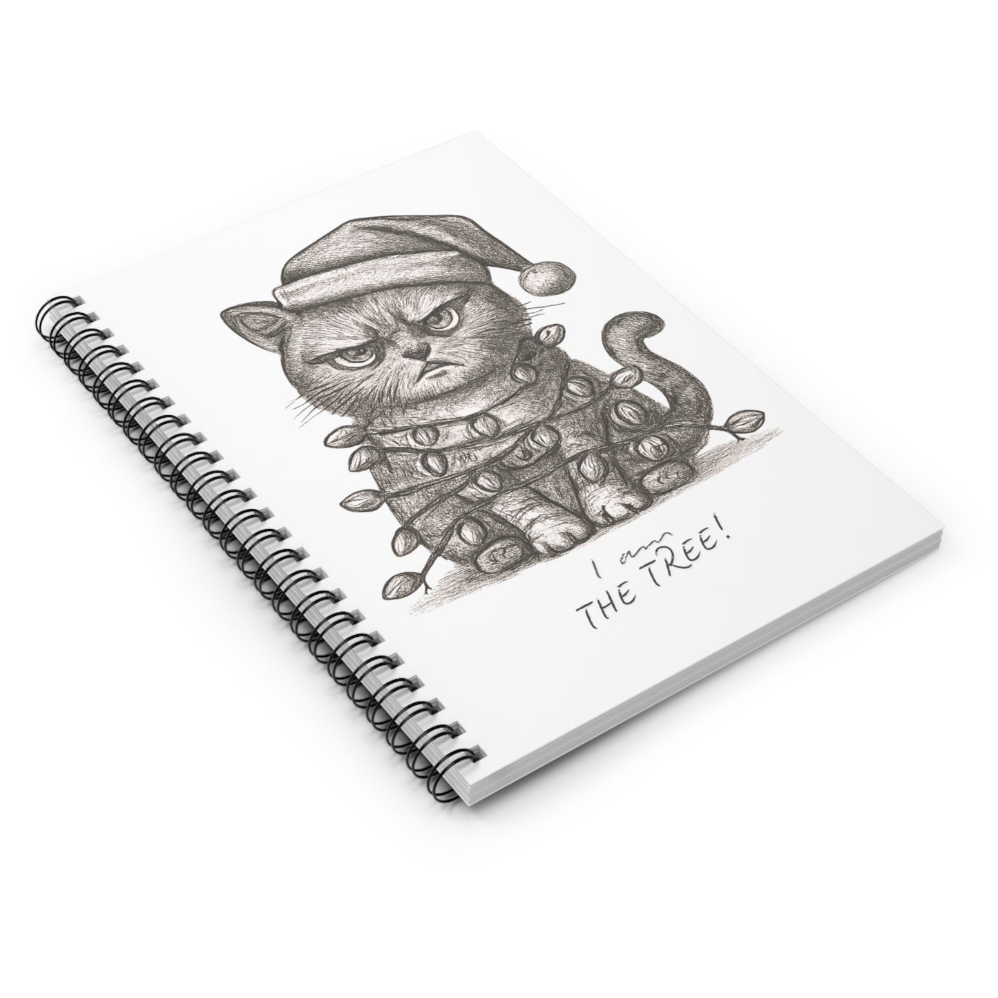 Funny Grumpy Cat Christmas Notebook – Santa Hat Cat Journal, “I Am the Tree” Holiday Gift, Cute Cat Lover Stationery, Christmas Sketchbook