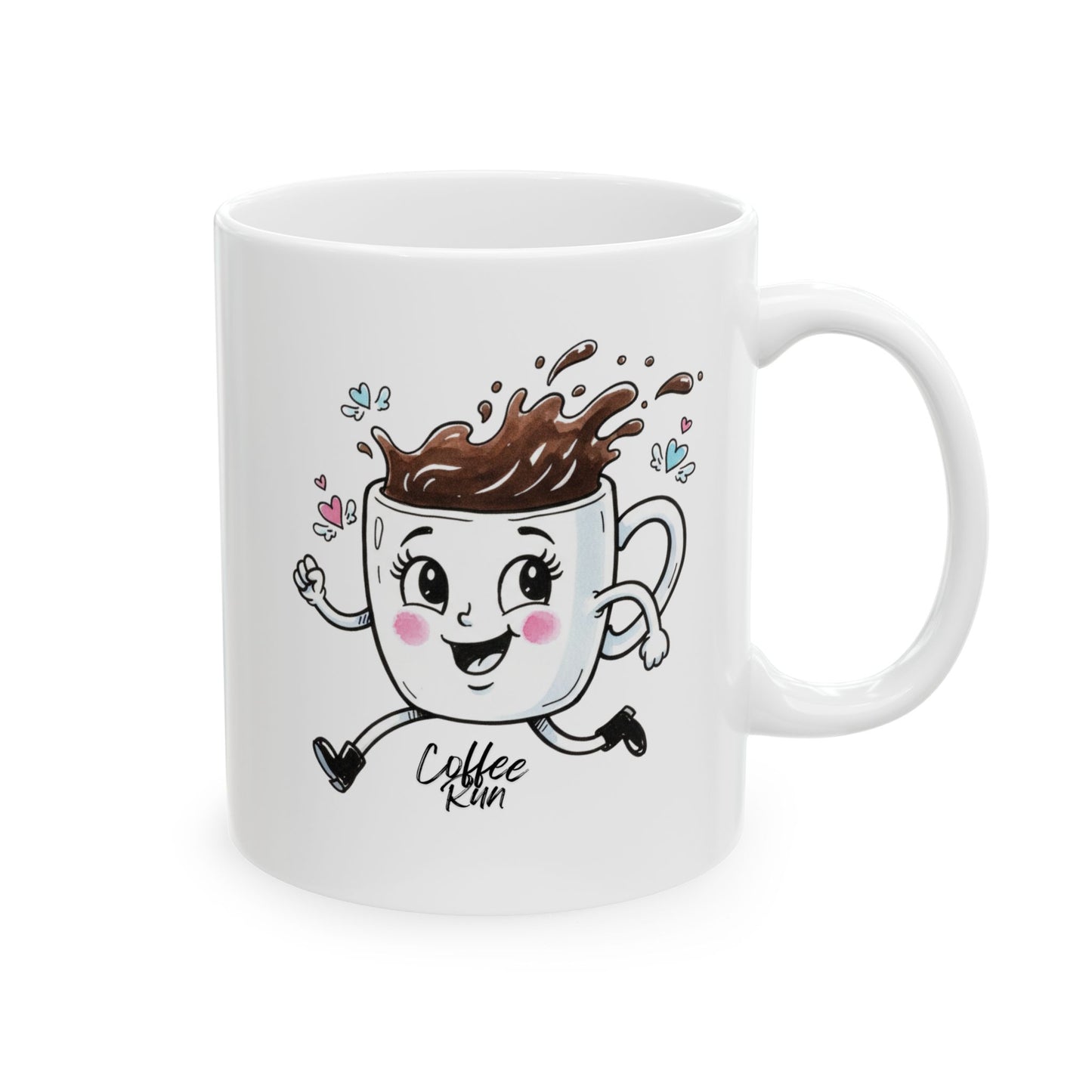 Coffee Run Cute Mug – Funny Kawaii Coffee Cup, Happy Coffee Lover Gift