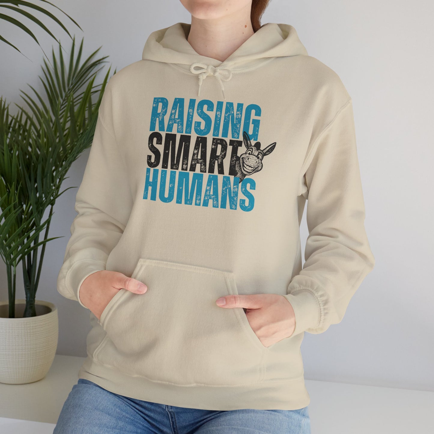 Raising Smart Humans Hoodie | Funny Parenting “Smart Ass” Donkey Sweatshirt | Unisex Cozy Hoodie | Mom Dad Teacher Sarcastic Gift, Optional Personalization