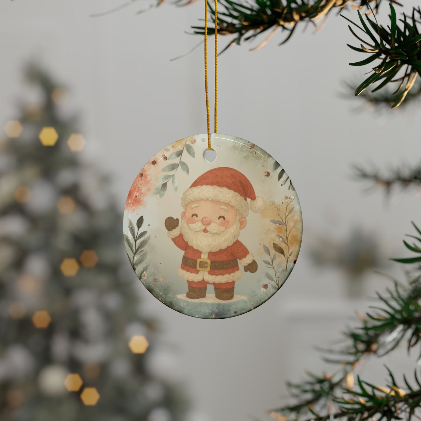 Whimsical Santa Ceramic Ornaments - 2-Sided Holiday Decor (1pc, 3pcs, 5pcs, 10pcs)