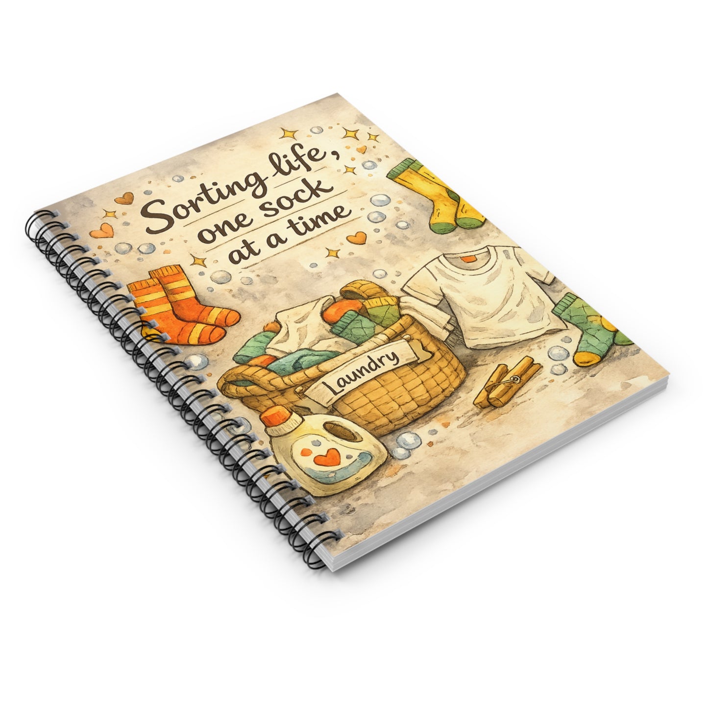 Funny Laundry Quote Spiral Notebook, Cute Sock Illustration Journal, 6x8 Ruled Planner, Gift for Busy Moms & Adults