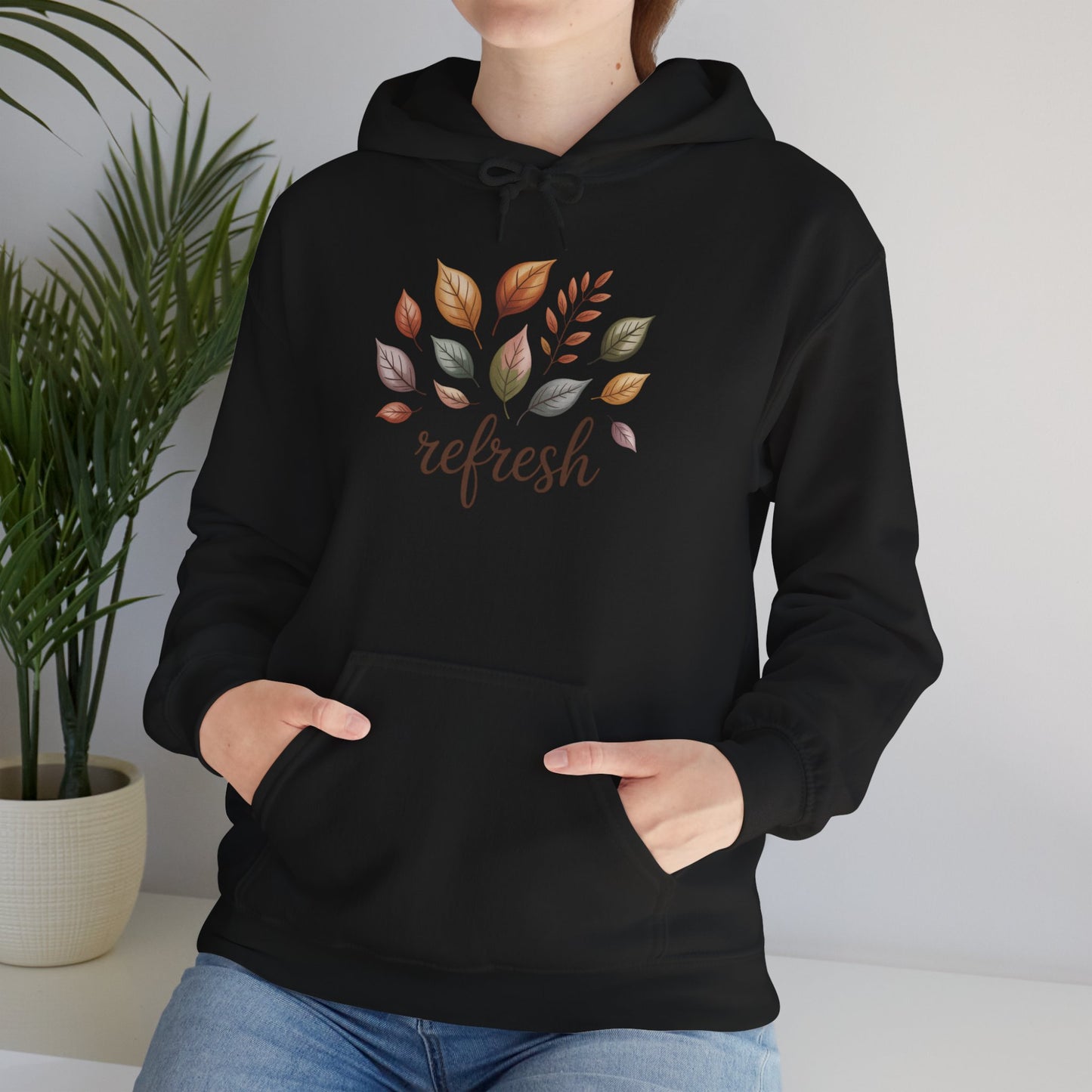 Fall Refresh Hoodie – Cozy Unisex Leaf Sweatshirt, Fall Minimalist Hoodie, Eco-Friendly Nature Pullover, Soft Cotton Fleece Hoodie Gift