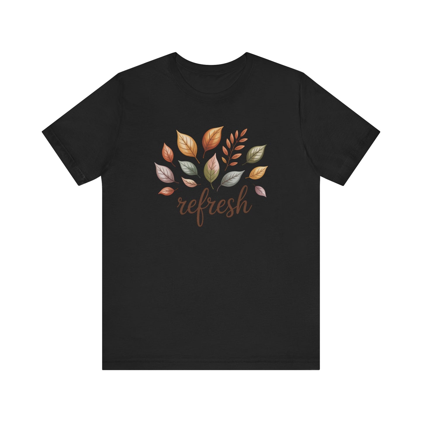 Fall Refresh T-Shirt | Autumn Leaf Graphic Tee | Cozy Fall Shirt for Women & Men | Nature Inspired Short Sleeve Tee | Eco Friendly Unisex Cotton Top