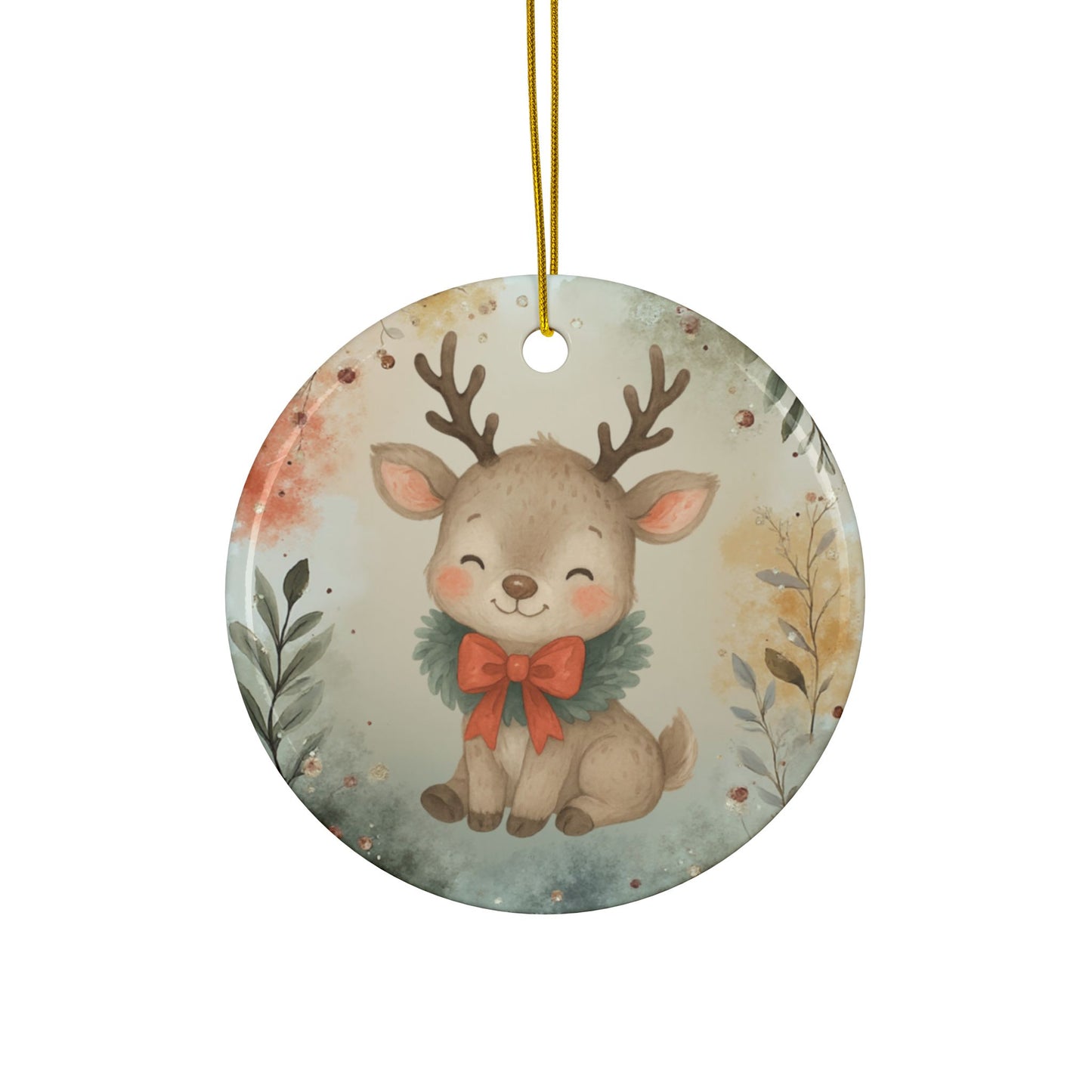 Whimsical Reindeer Ceramic Ornaments - 2-Sided Holiday Decor (1pc, 3pcs, 5pcs, 10pcs)