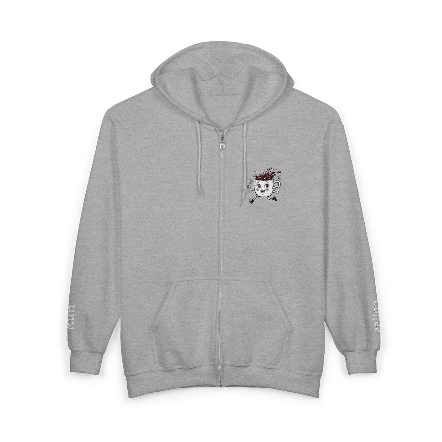 Running Coffee Cup Hoodie – “Coffee Run” Zip Up Sweatshirt, Funny Barista Gift, Cozy Coffee Lover Hoodie, Embroidered Mug Zip Hoodie, Unisex Fit
