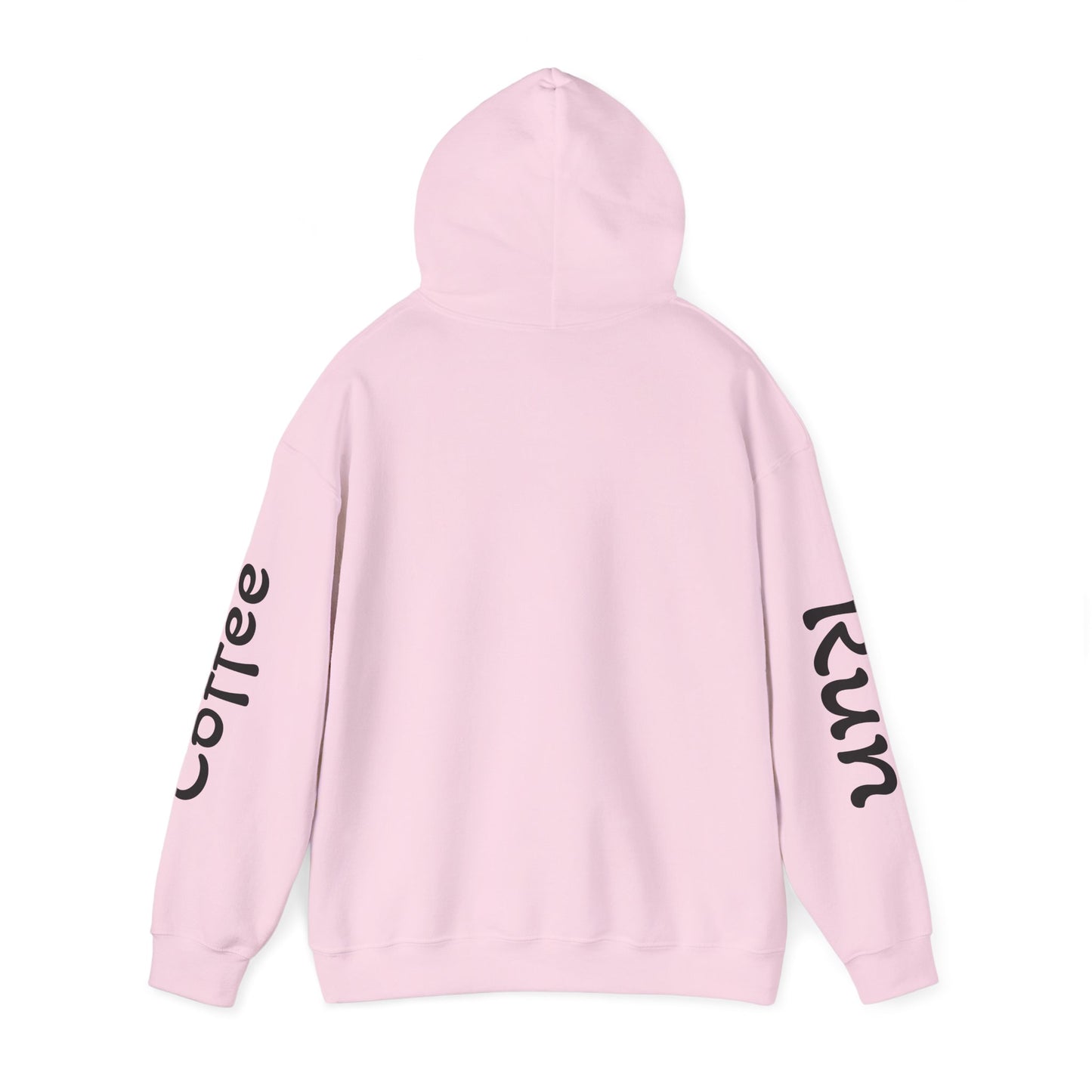 Coffee Cup Mascot Hoodie — Cute Running Coffee Mug Graphic Sweatshirt with Sleeve 'Coffee Run' Text