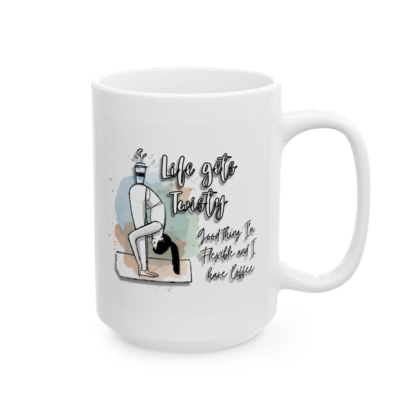 Yoga Coffee Mug – “Life Gets Twisty” Funny Yoga Quote Mug, Flexibility & Coffee Lover Gift, Watercolor Yoga Pose Mug, Mindfulness Gift for Yogis