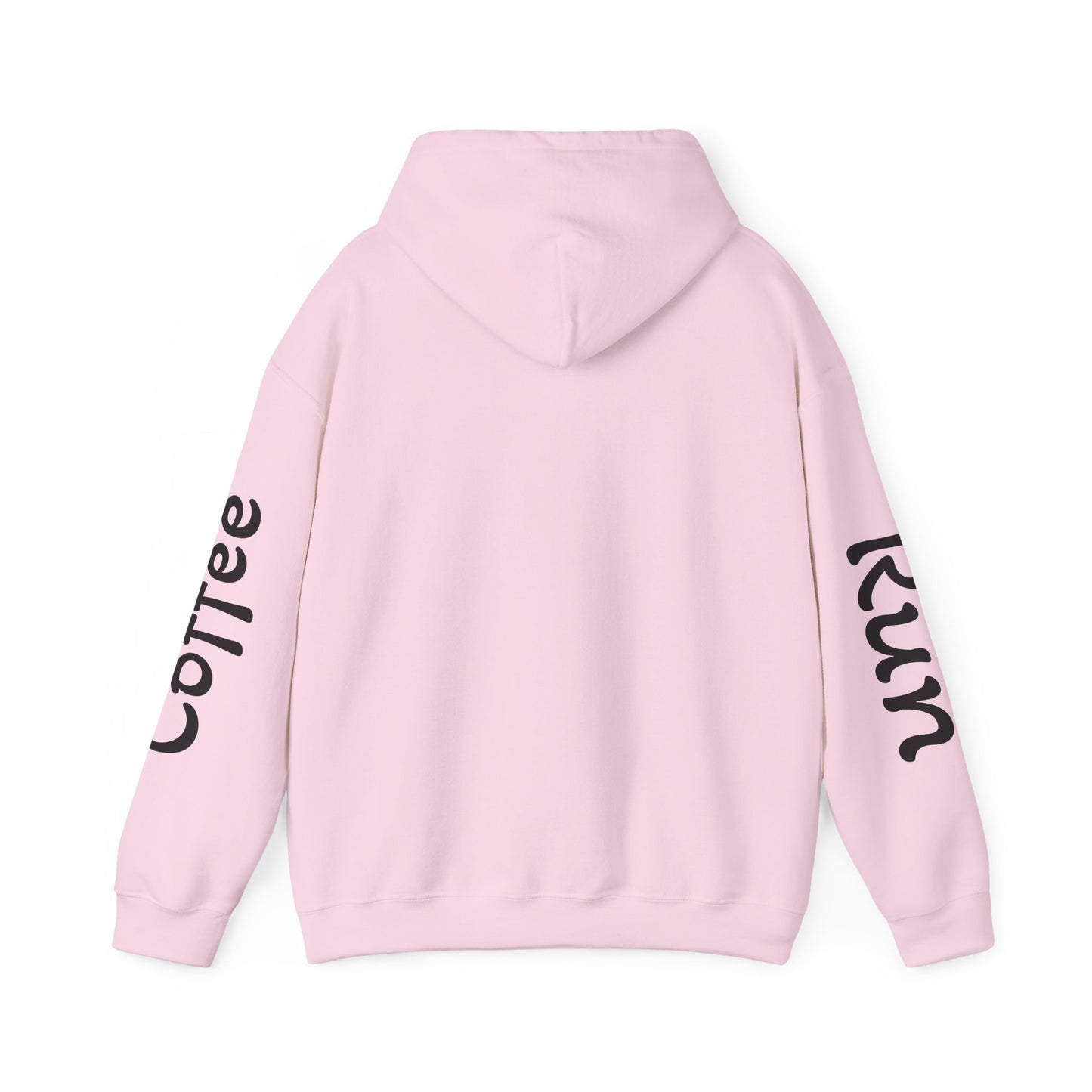 Coffee Cup Mascot Hoodie — Cute Running Coffee Mug Graphic Sweatshirt with Sleeve 'Coffee Run' Text